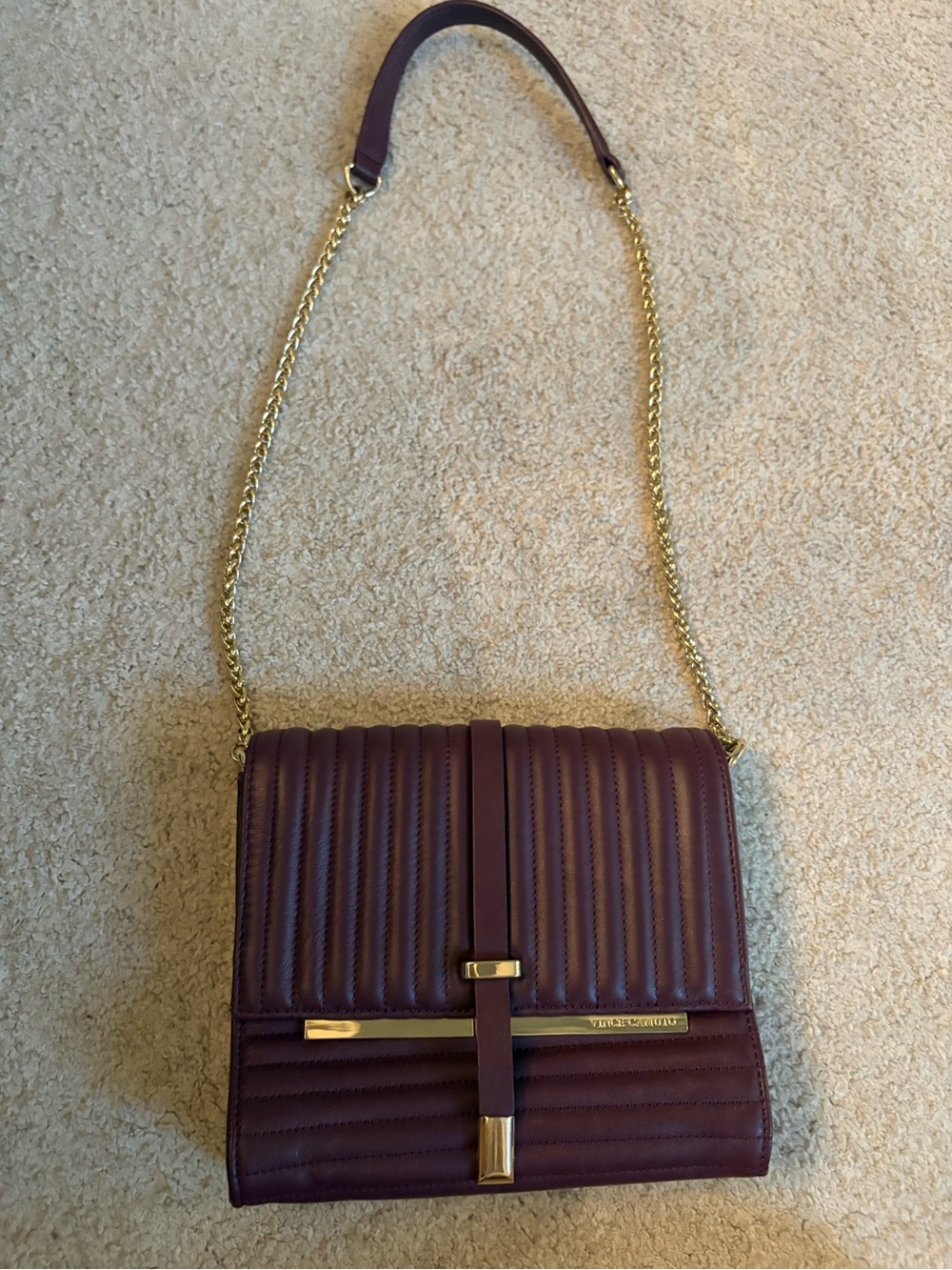 Vince Camuto Quilted Plum Shoulder Bag with Gold Hardware